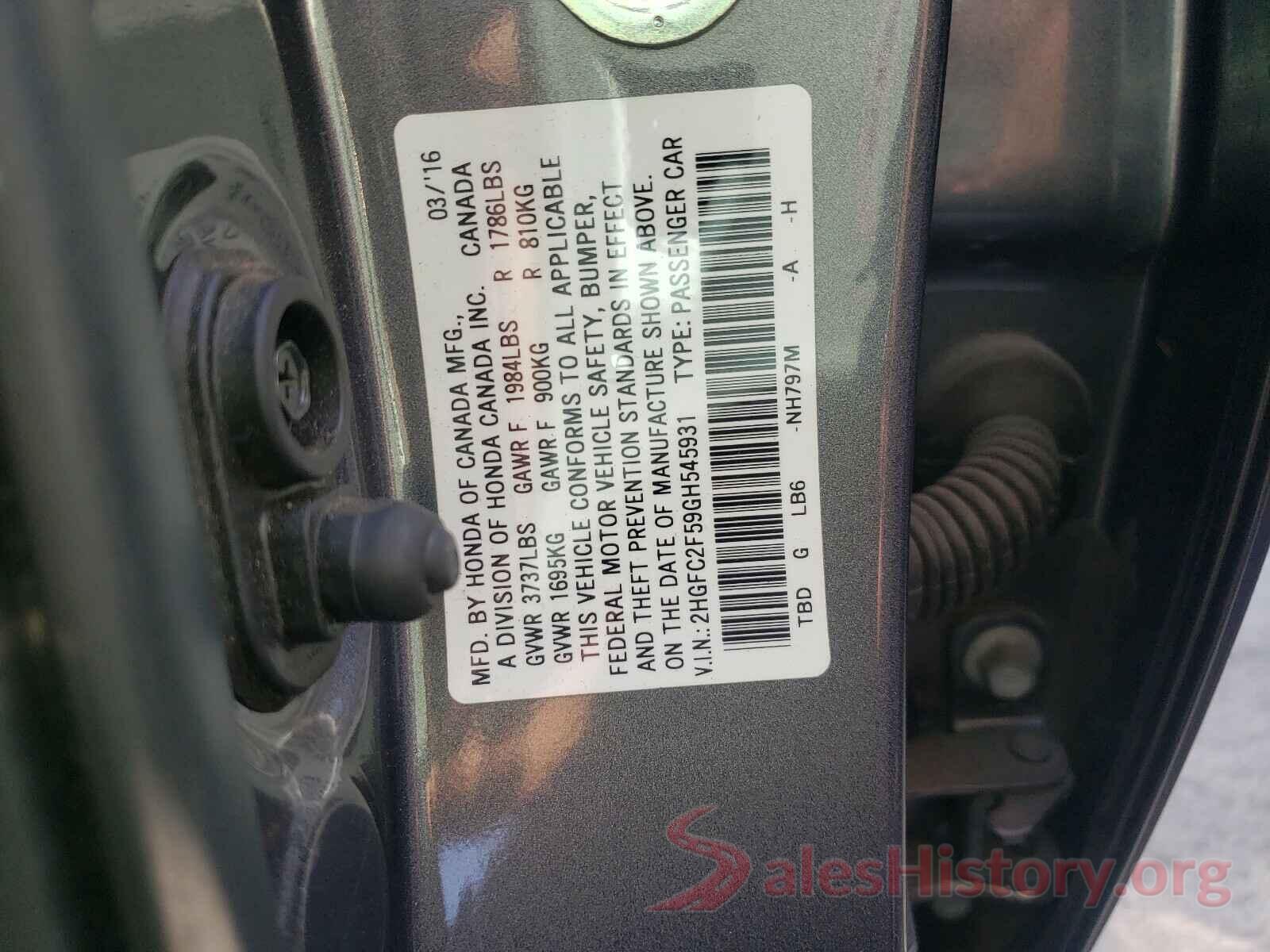 2HGFC2F59GH545931 2016 HONDA CIVIC