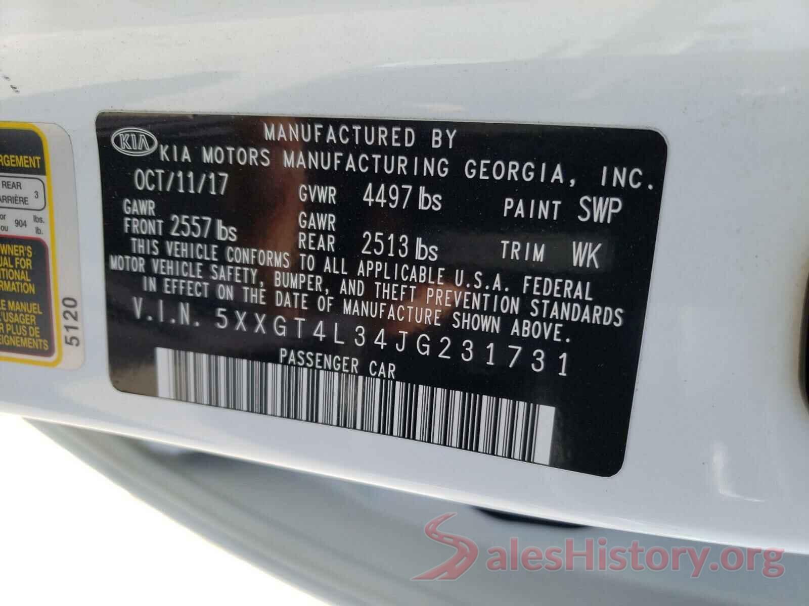 5XXGT4L34JG231731 2018 KIA OPTIMA