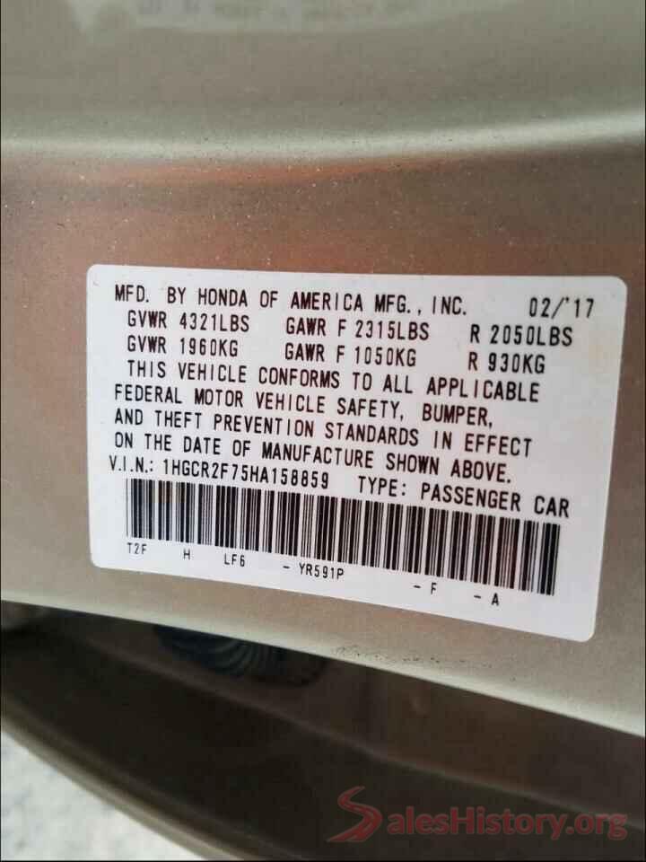 1HGCR2F75HA158859 2017 HONDA ACCORD