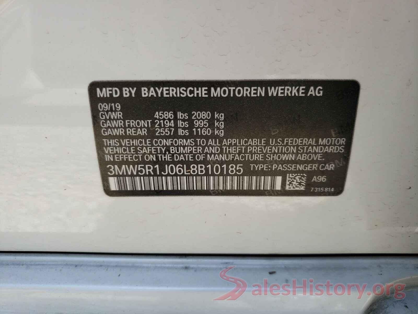 3MW5R1J06L8B10185 2020 BMW 3 SERIES