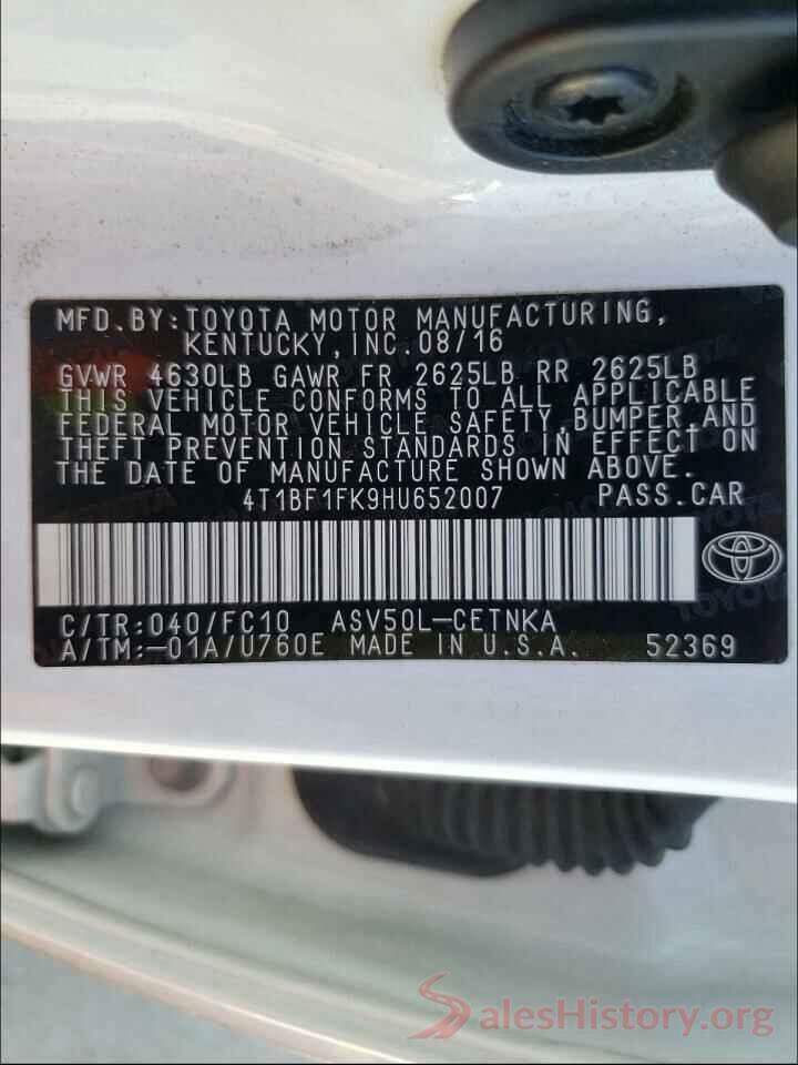 4T1BF1FK9HU652007 2017 TOYOTA CAMRY