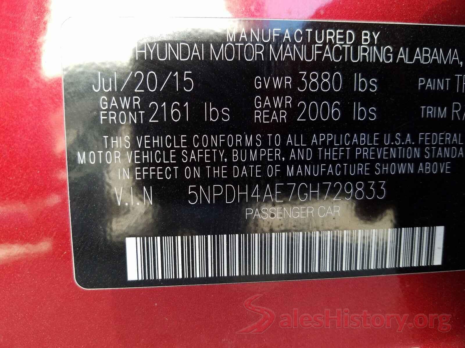 5NPDH4AE7GH729833 2016 HYUNDAI ELANTRA