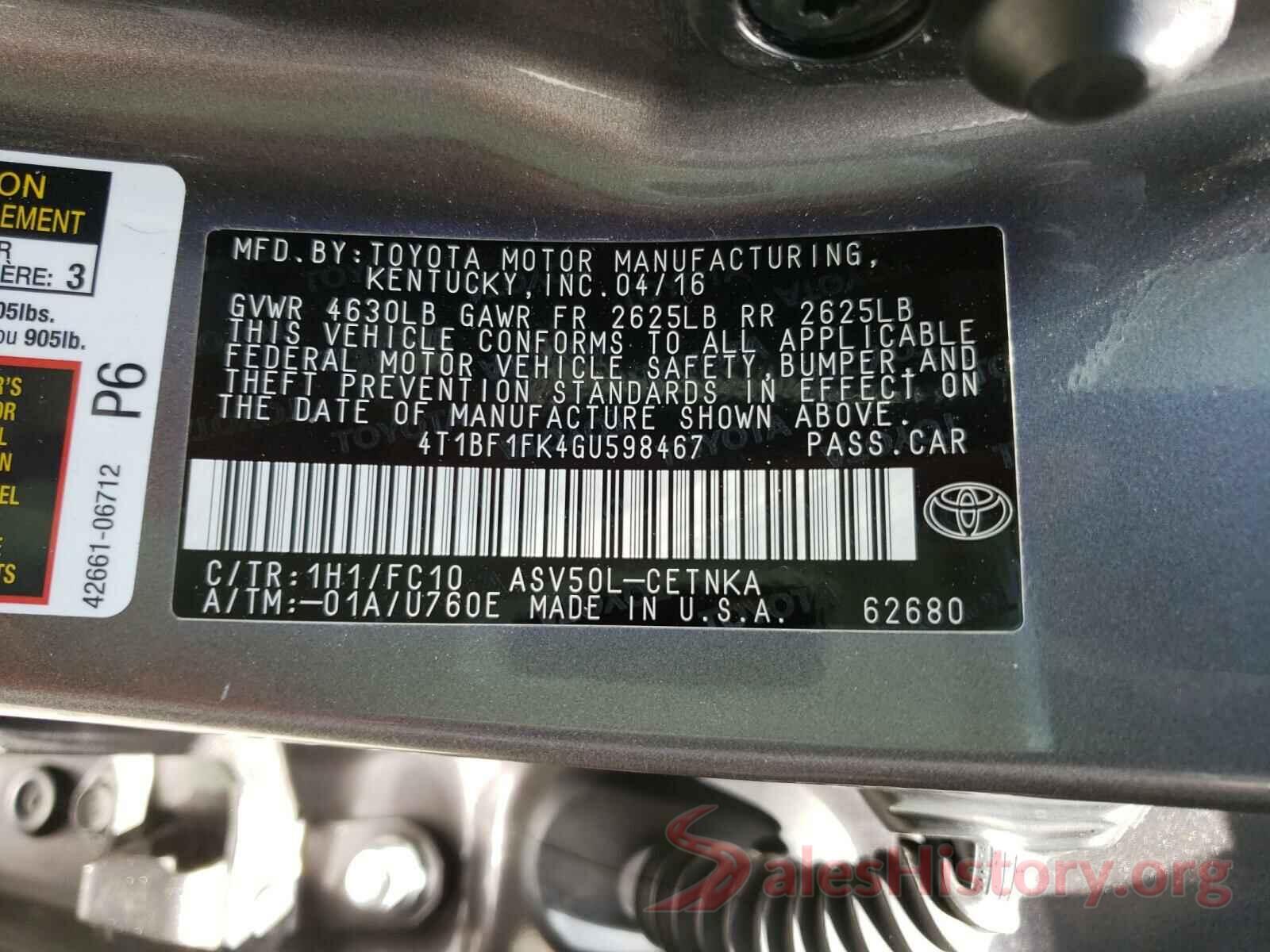 4T1BF1FK4GU598467 2016 TOYOTA CAMRY