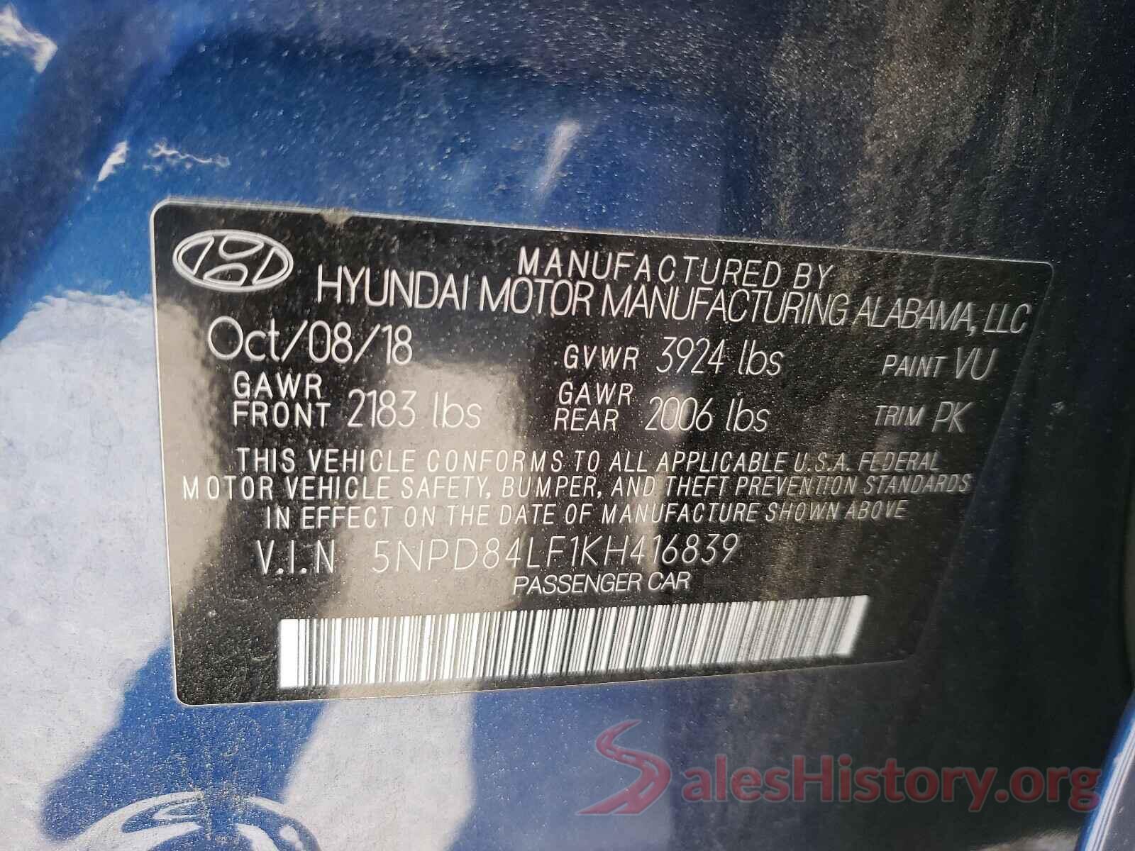 5NPD84LF1KH416839 2019 HYUNDAI ELANTRA