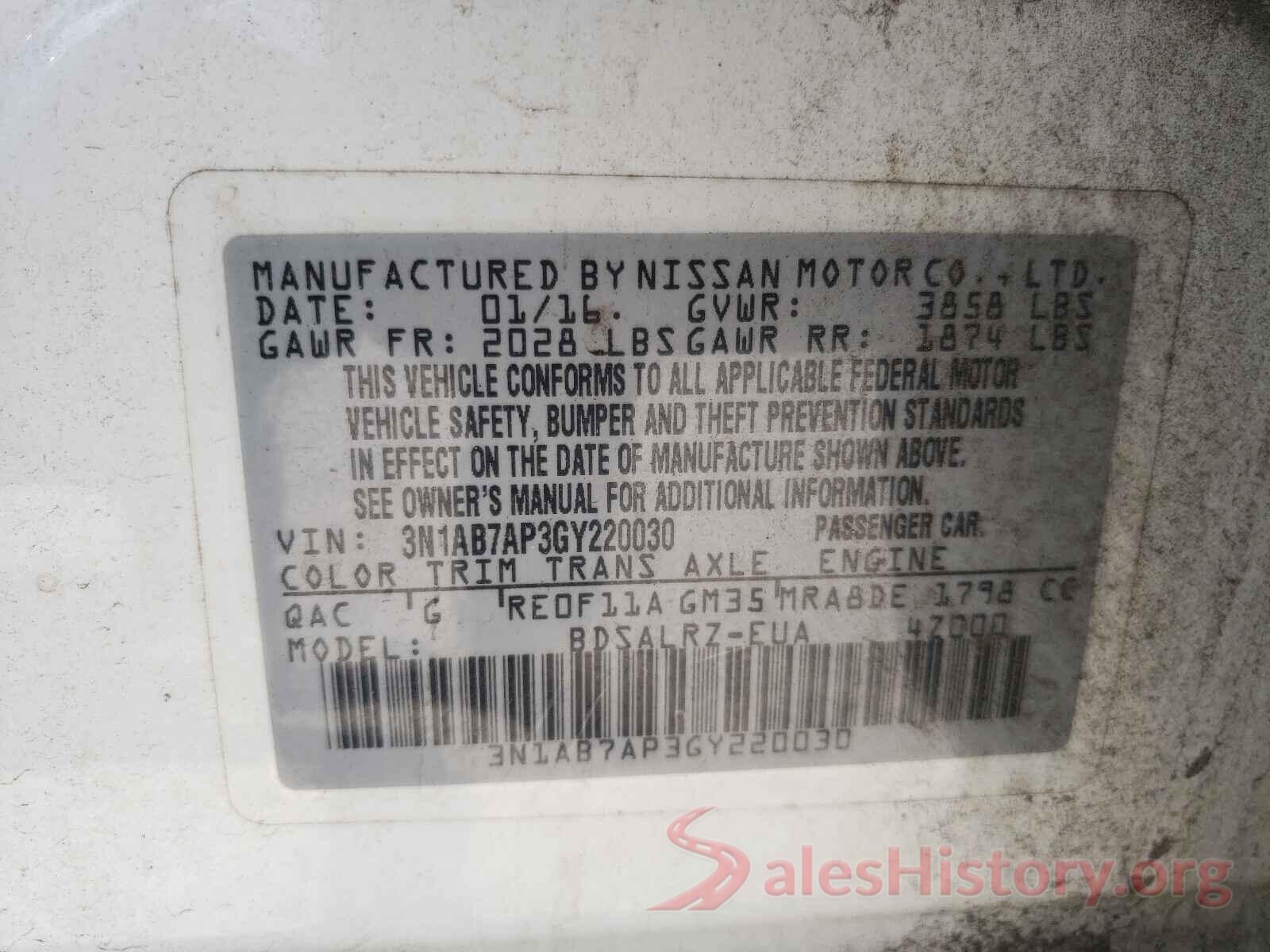 3N1AB7AP3GY220030 2016 NISSAN SENTRA