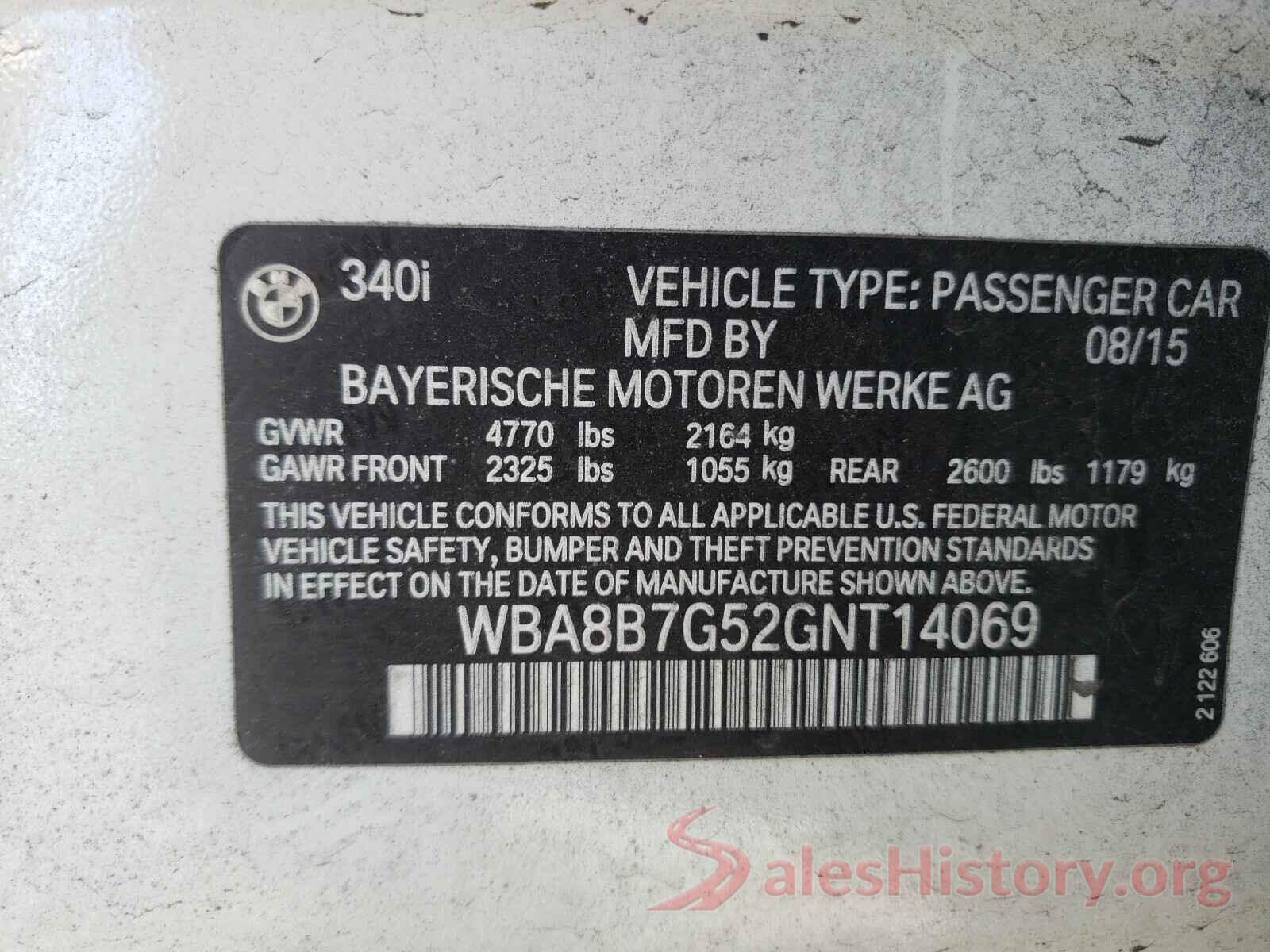 WBA8B7G52GNT14069 2016 BMW 3 SERIES