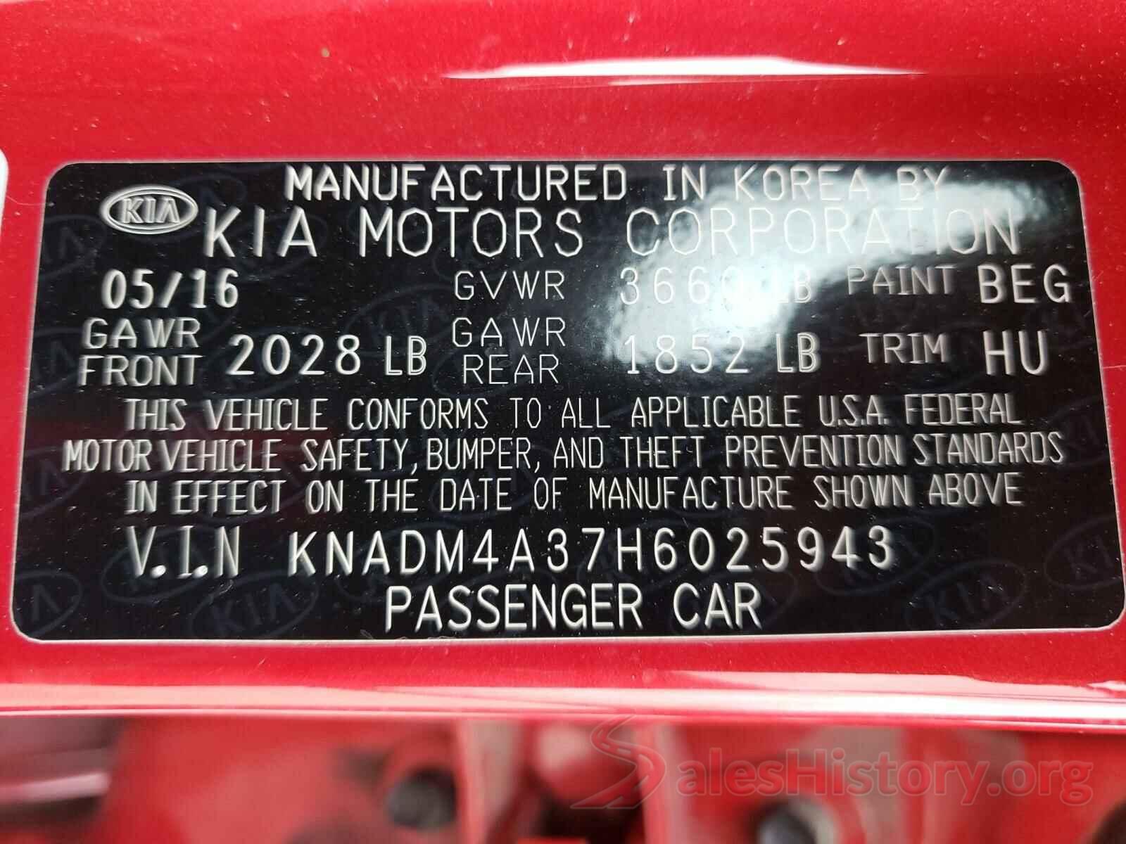 KNADM4A37H6025943 2017 KIA RIO