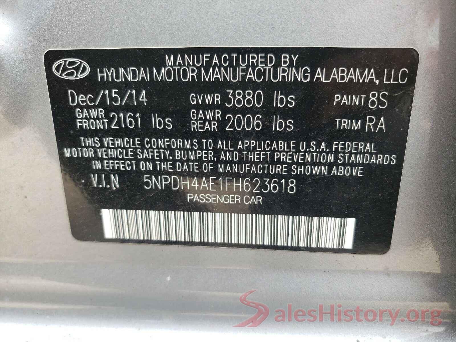 5NPDH4AE1FH623618 2015 HYUNDAI ELANTRA