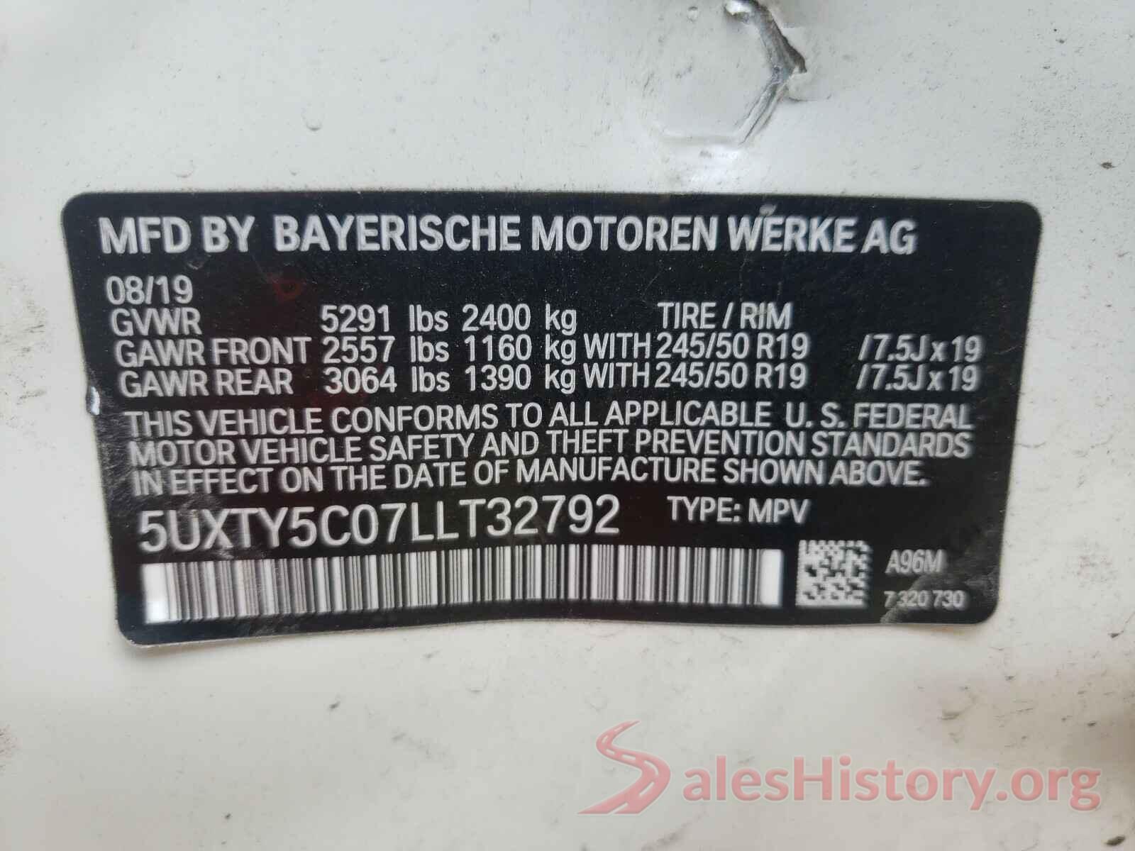 5UXTY5C07LLT32792 2020 BMW X3