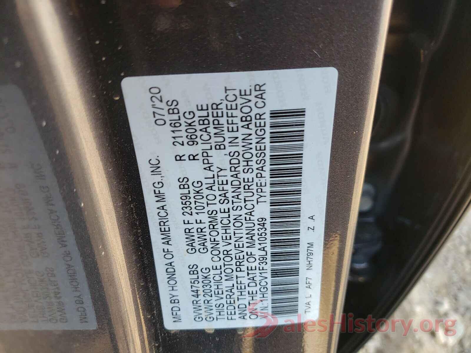 1HGCV1F39LA105349 2020 HONDA ACCORD