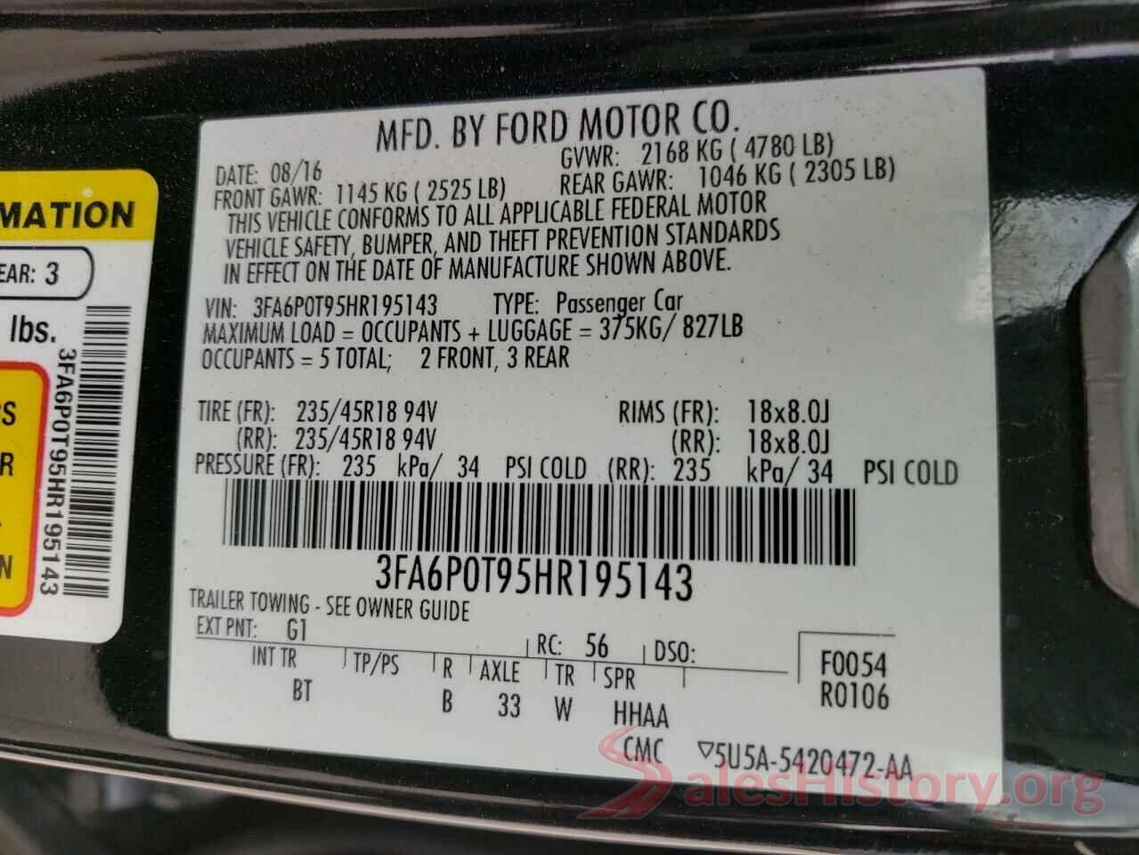 3FA6P0T95HR195143 2017 FORD FUSION