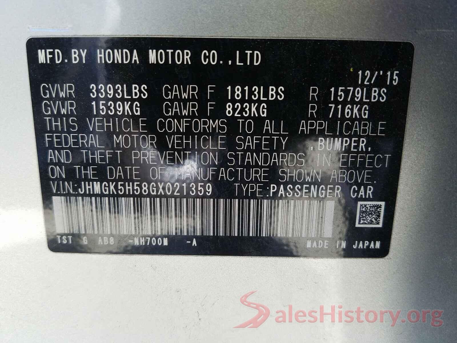 JHMGK5H58GX021359 2016 HONDA FIT