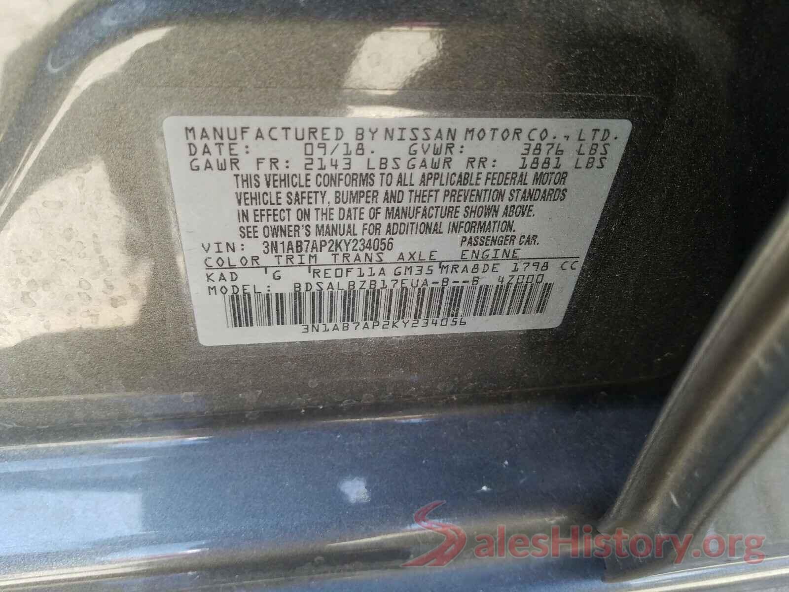 3N1AB7AP2KY234056 2019 NISSAN SENTRA