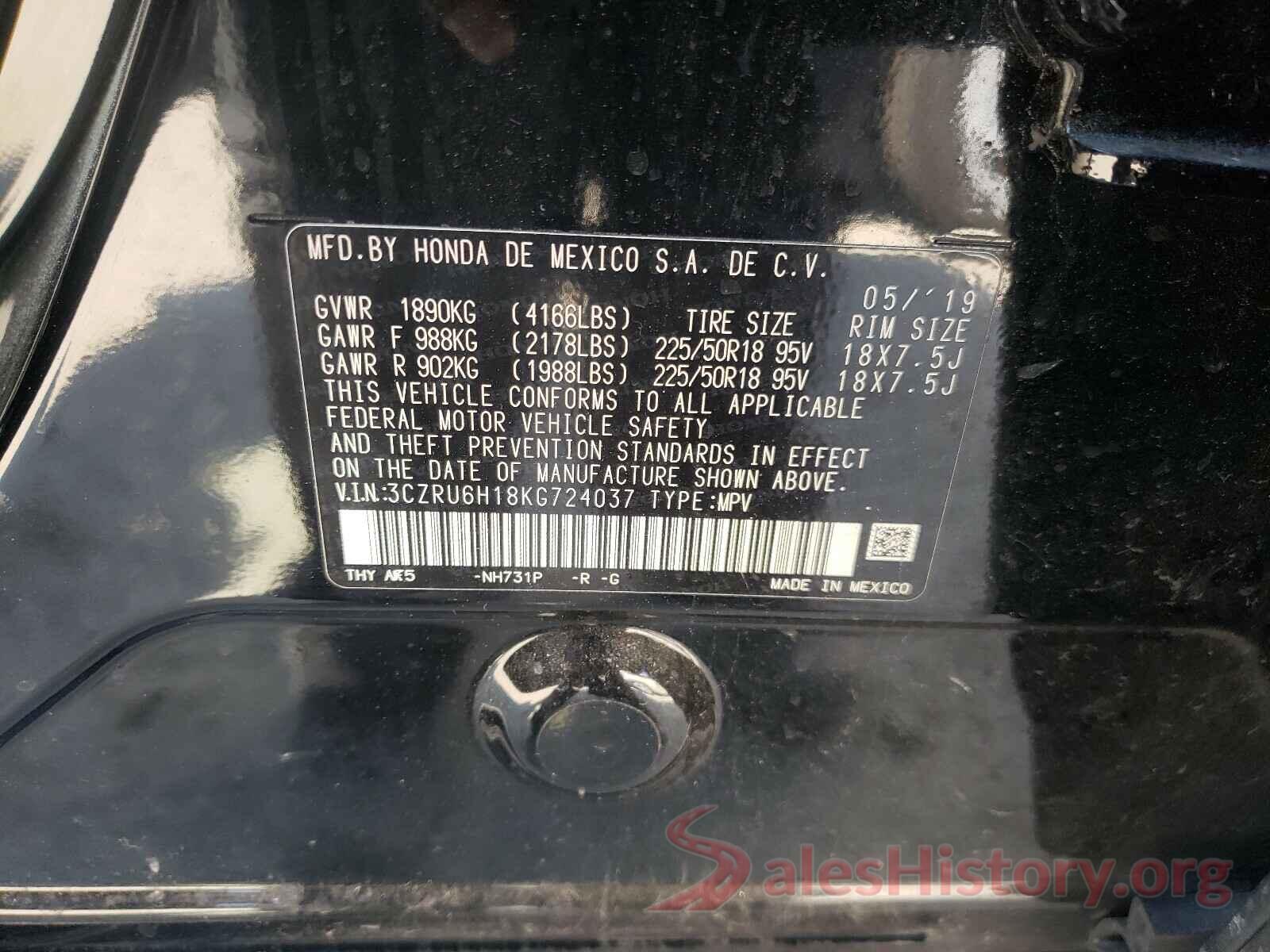 3CZRU6H18KG724037 2019 HONDA HR-V