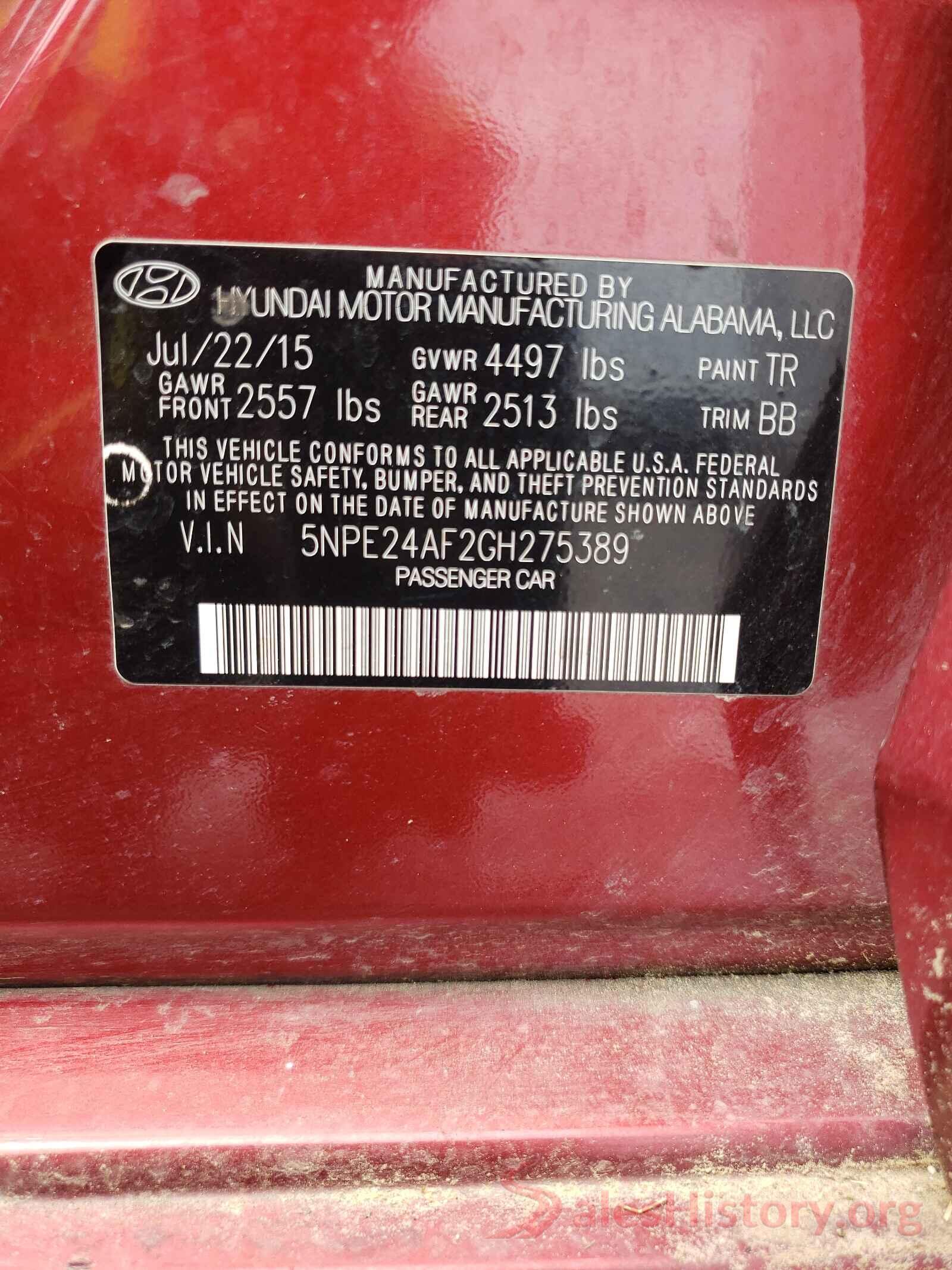 5NPE24AF2GH275389 2016 HYUNDAI SONATA