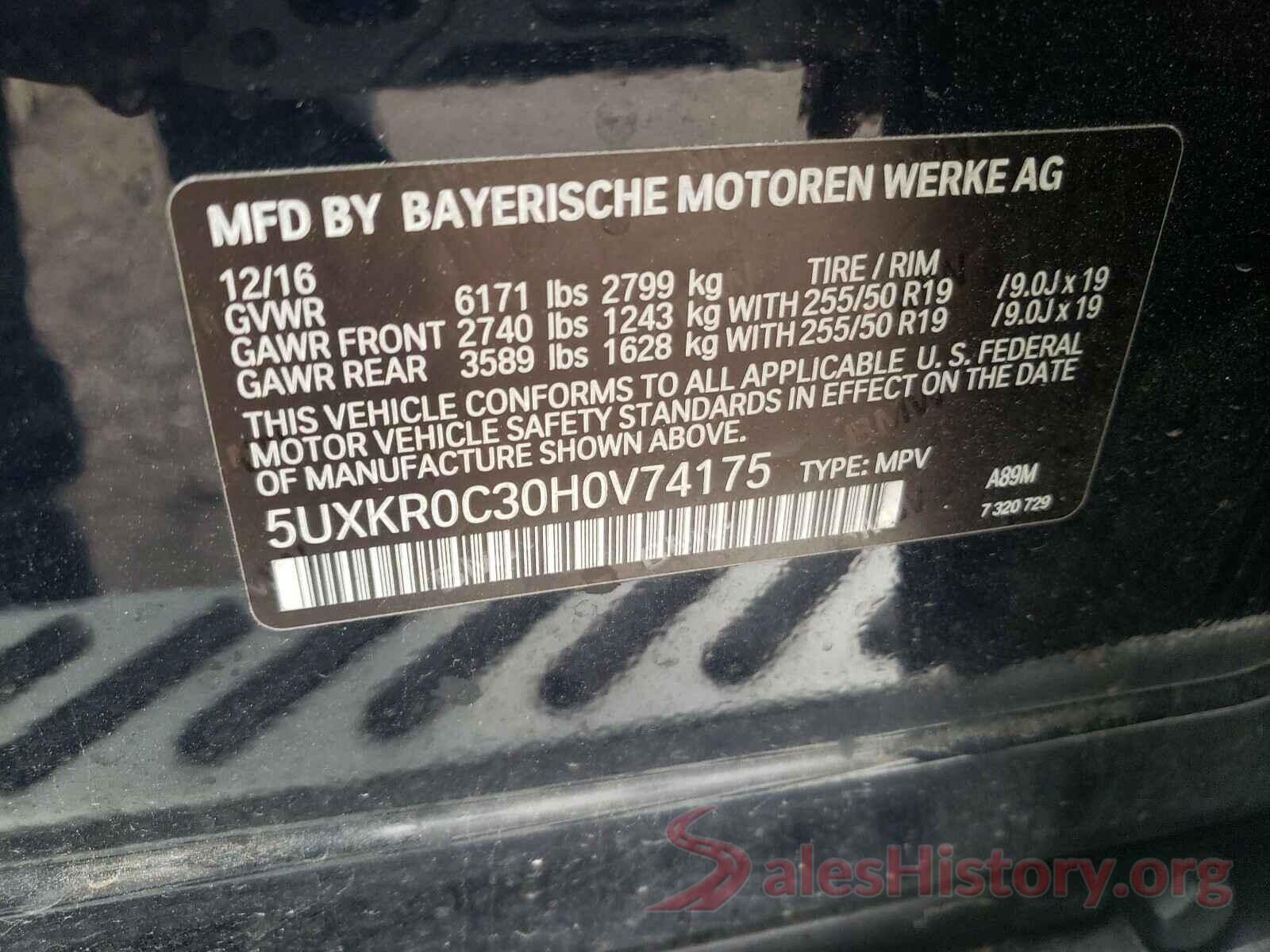 5UXKR0C30H0V74175 2017 BMW X5