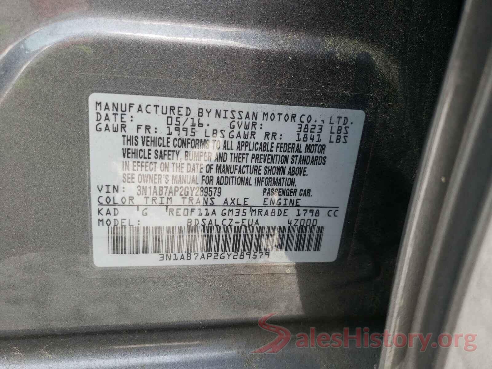 3N1AB7AP2GY289579 2016 NISSAN SENTRA