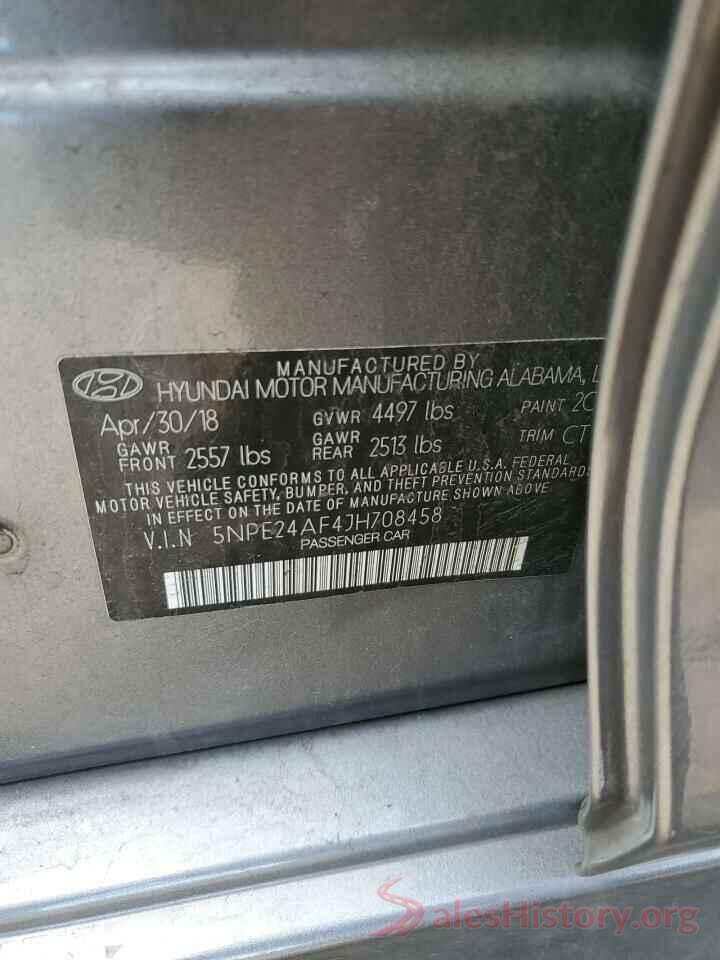 5NPE24AF4JH708458 2018 HYUNDAI SONATA