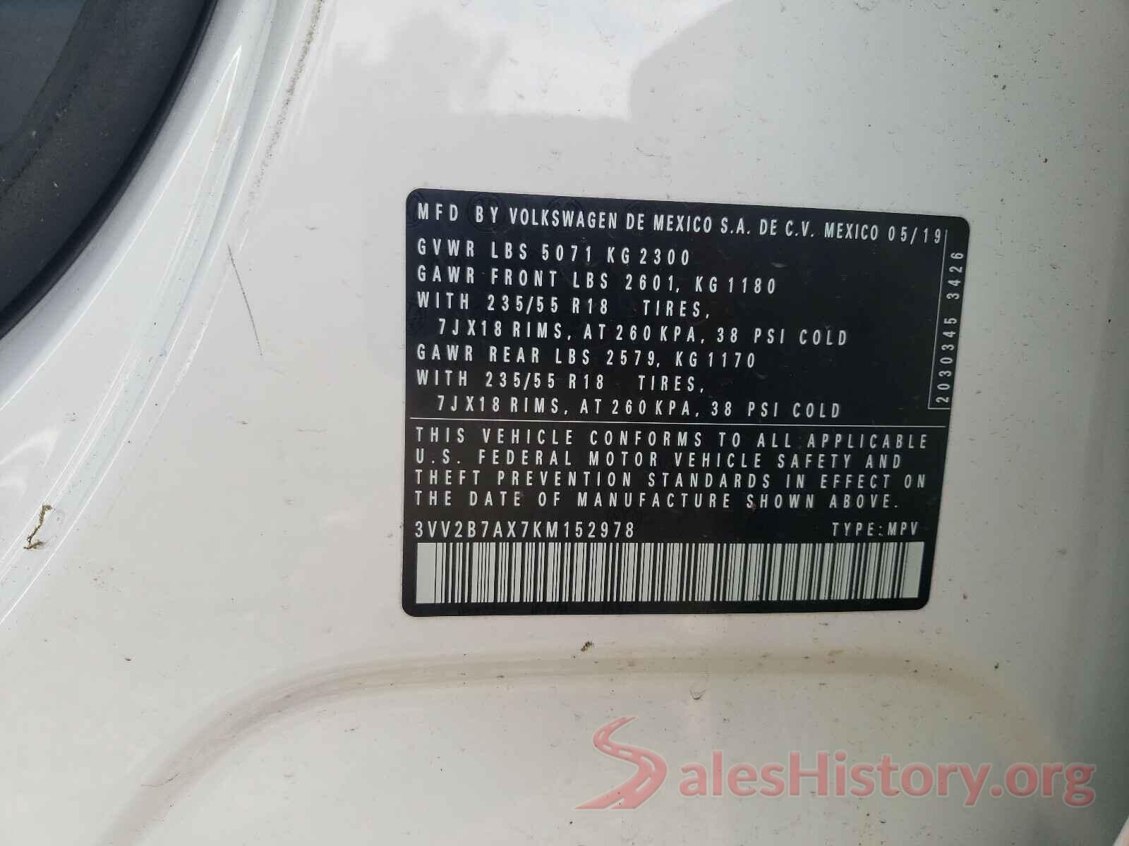 3VV2B7AX7KM152978 2019 VOLKSWAGEN TIGUAN