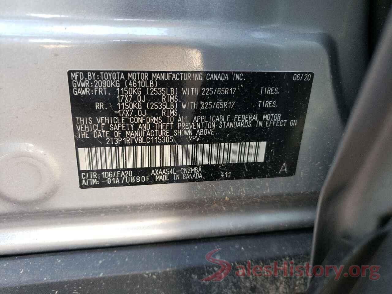 2T3P1RFV8LC115305 2020 TOYOTA RAV4