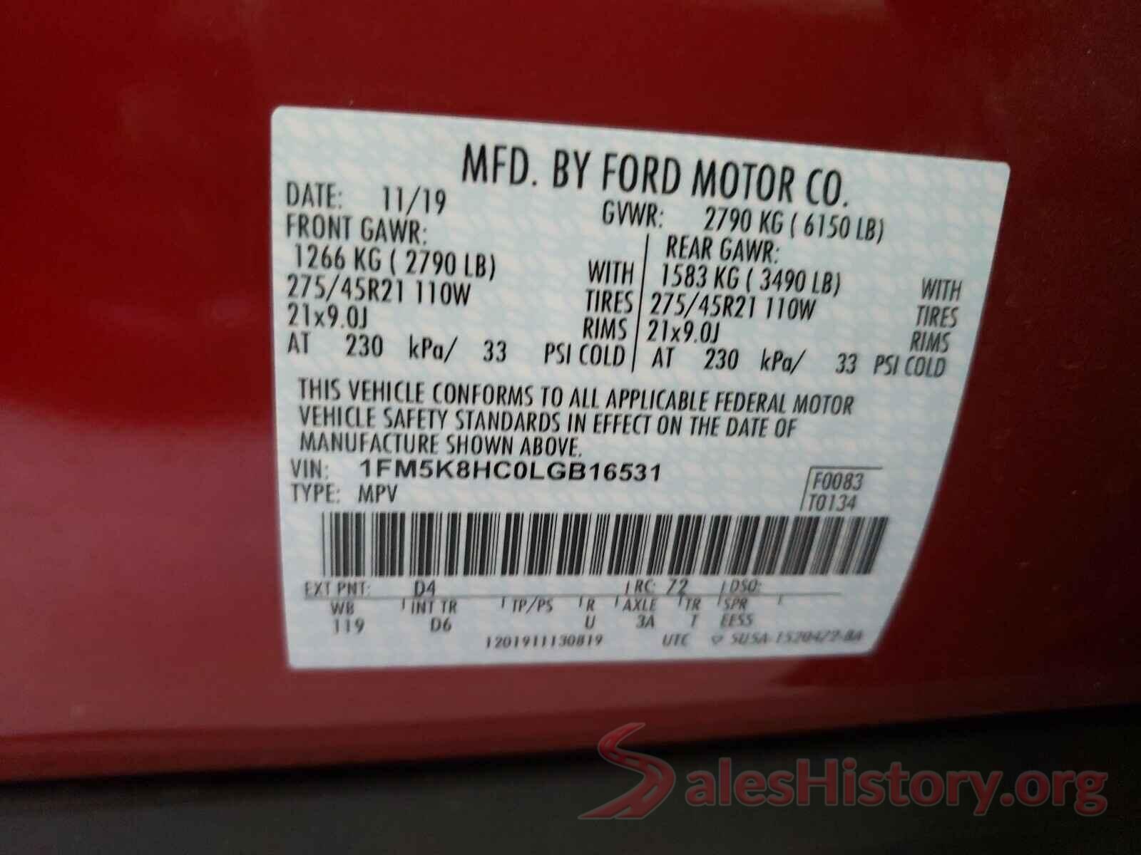 1FM5K8HC0LGB16531 2020 FORD EXPLORER