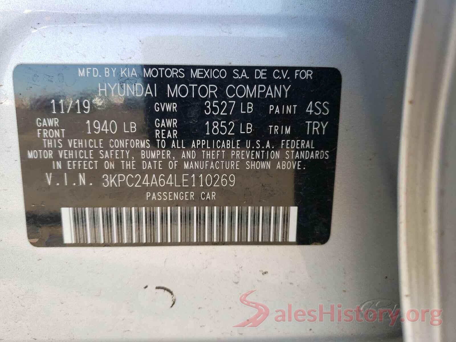 3KPC24A64LE110269 2020 HYUNDAI ACCENT