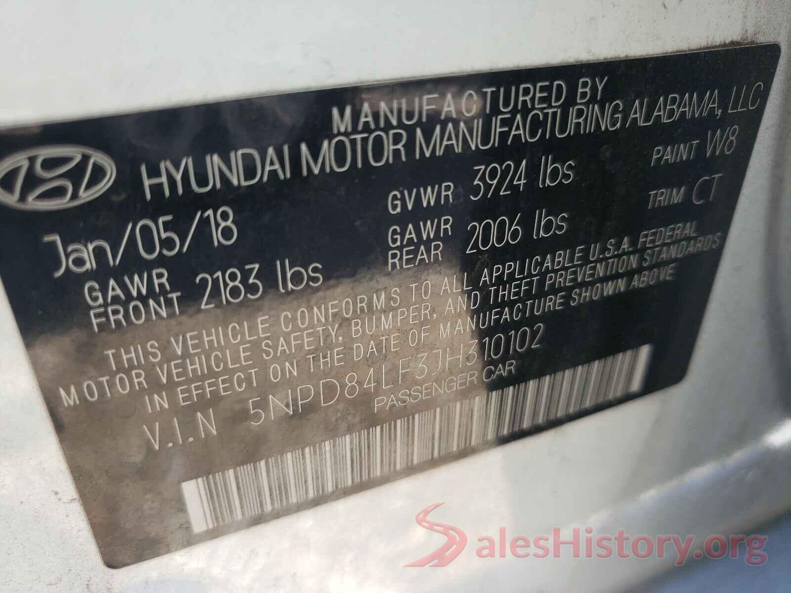 5NPD84LF3JH310102 2018 HYUNDAI ELANTRA