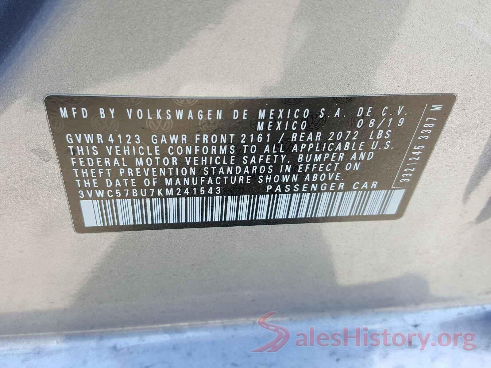 3VWC57BU7KM241543 2019 VOLKSWAGEN JETTA