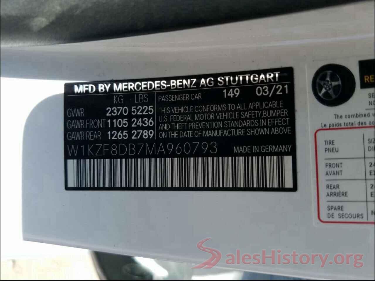 W1KZF8DB7MA960793 2021 MERCEDES-BENZ E CLASS