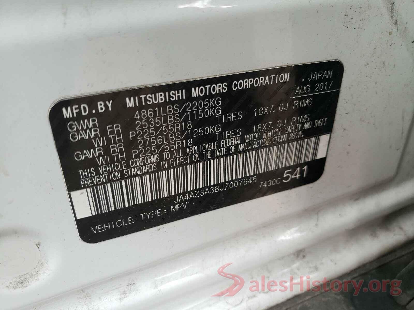 JA4AZ3A38JZ007645 2018 MITSUBISHI OUTLANDER