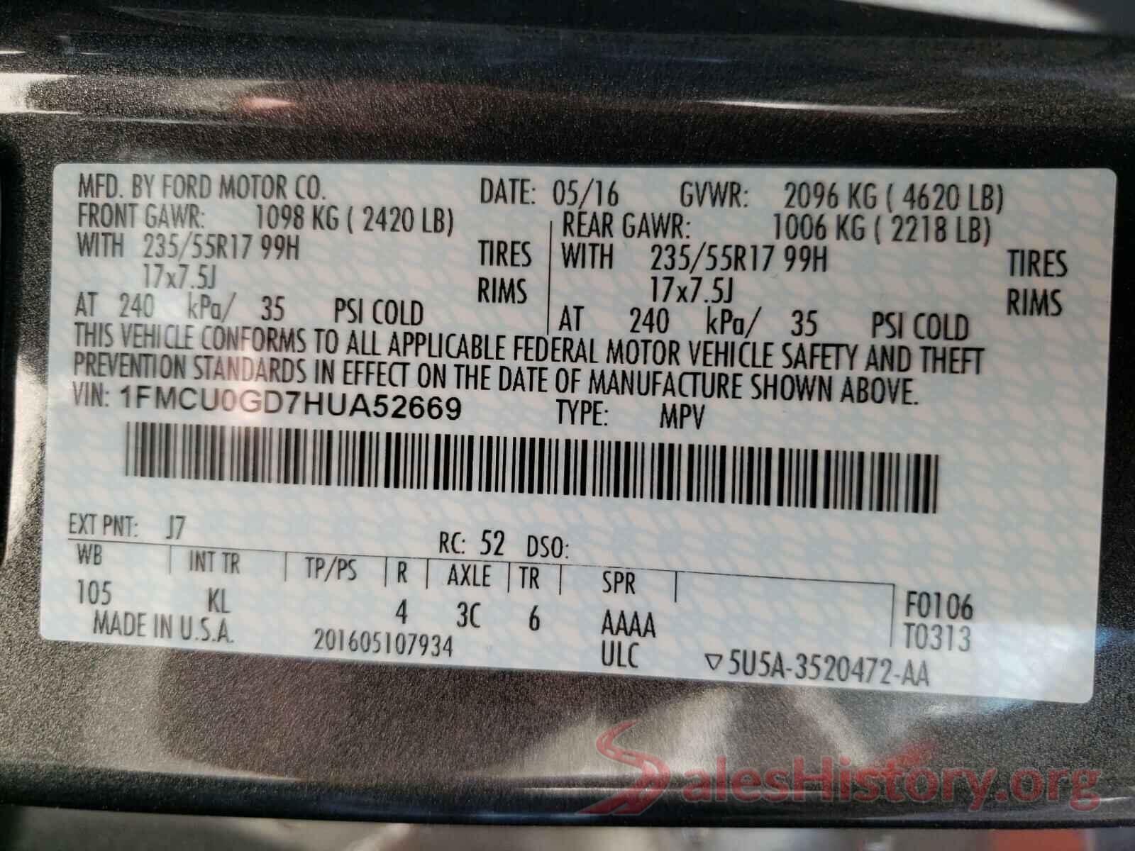 1FMCU0GD7HUA52669 2017 FORD ESCAPE