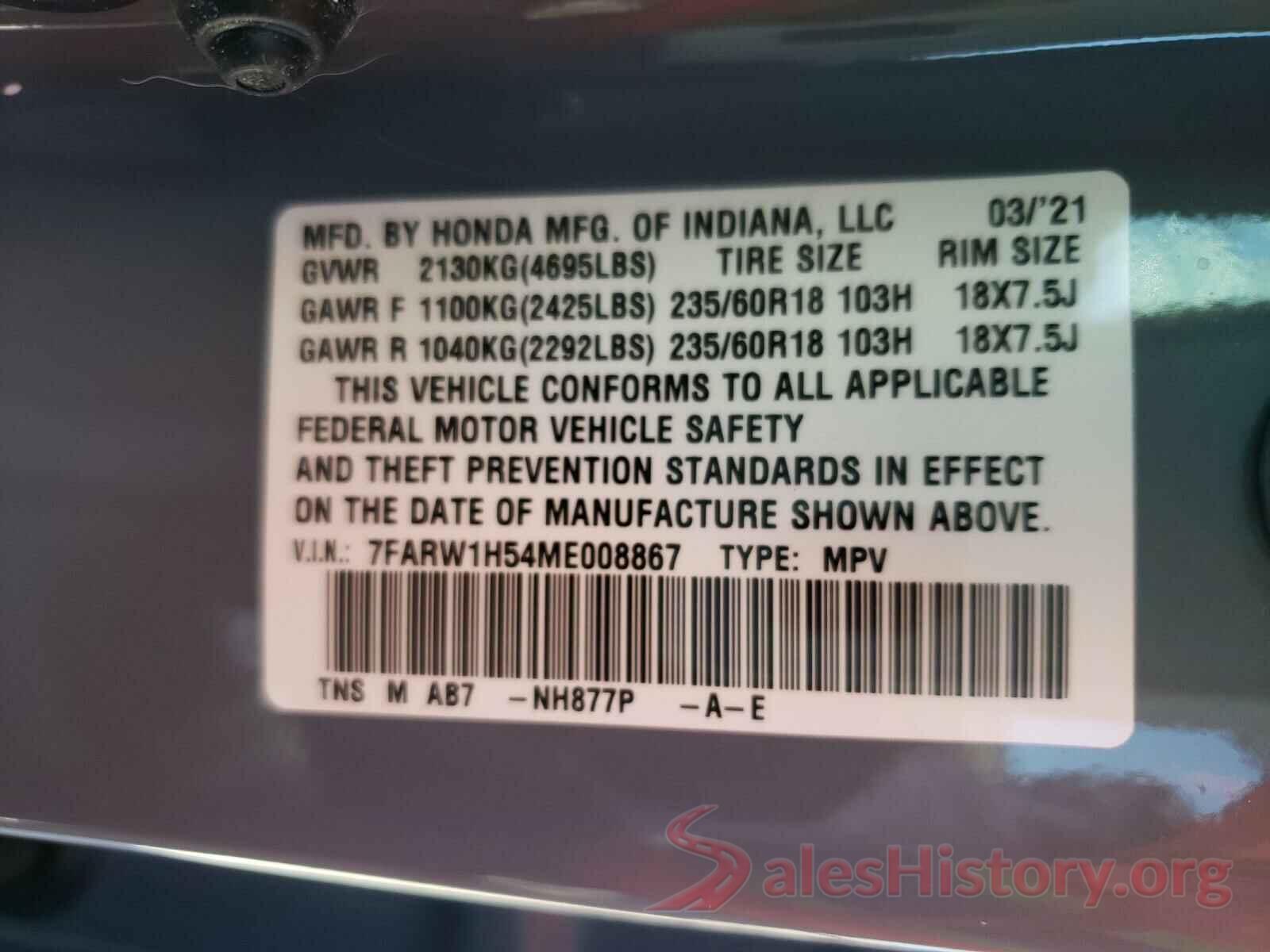 7FARW1H54ME008867 2021 HONDA CRV