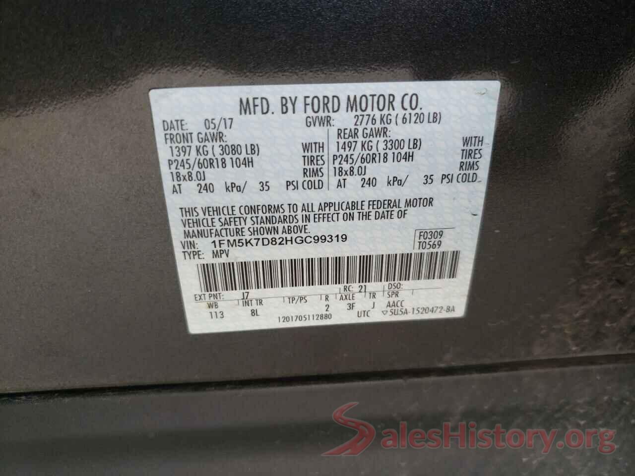 1FM5K7D82HGC99319 2017 FORD EXPLORER