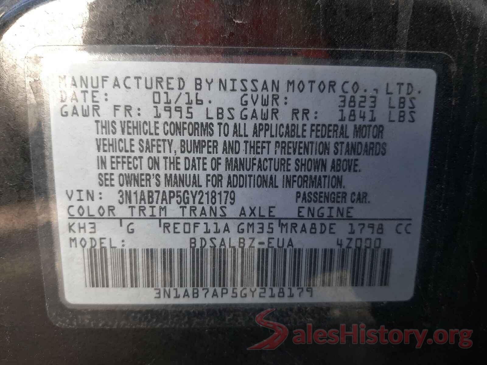 3N1AB7AP5GY218179 2016 NISSAN SENTRA