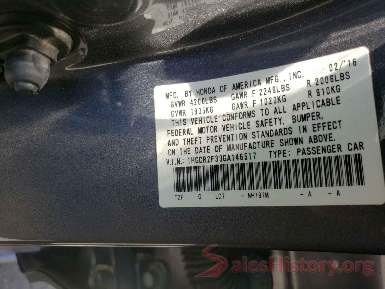 1HGCR2F30GA146517 2016 HONDA ACCORD