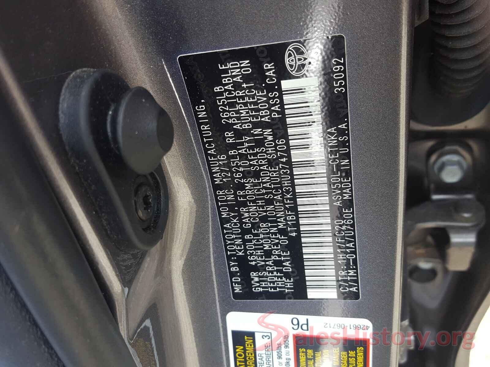 4T1BF1FK3HU374706 2017 TOYOTA CAMRY