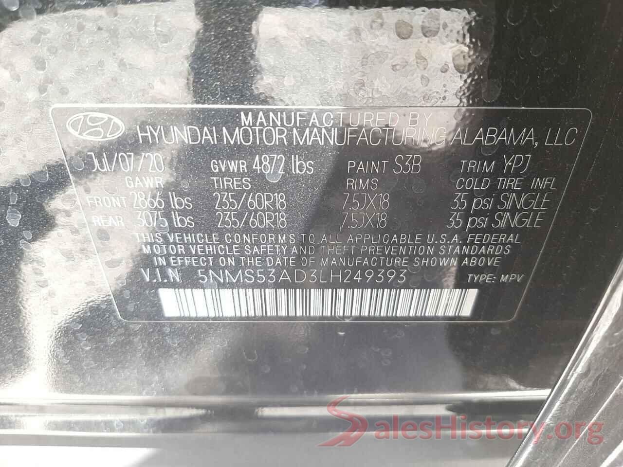 5NMS53AD3LH249393 2020 HYUNDAI SANTA FE