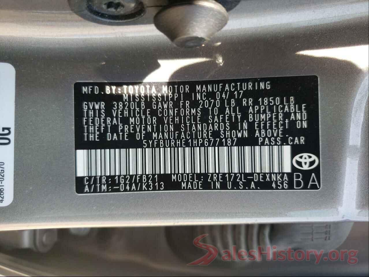 5YFBURHE1HP677187 2017 TOYOTA COROLLA