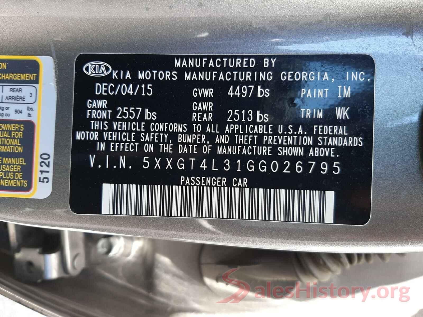 5XXGT4L31GG026795 2016 KIA OPTIMA