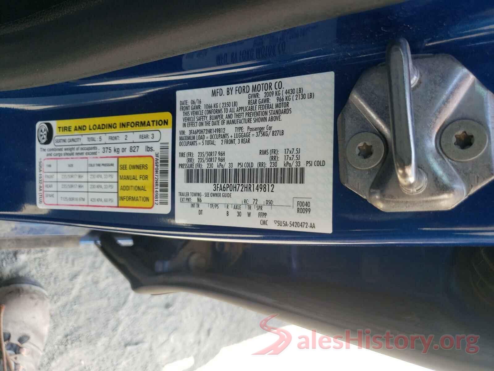 3FA6P0H72HR149812 2017 FORD FUSION