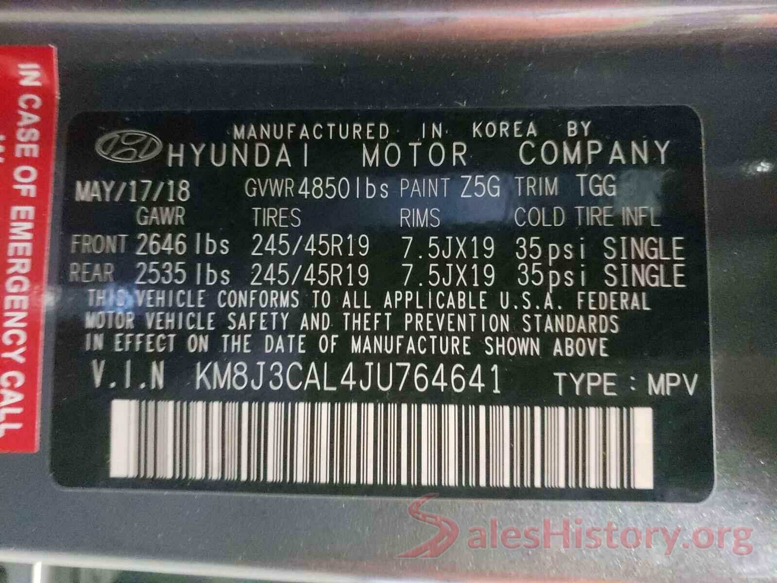 KM8J3CAL4JU764641 2018 HYUNDAI TUCSON