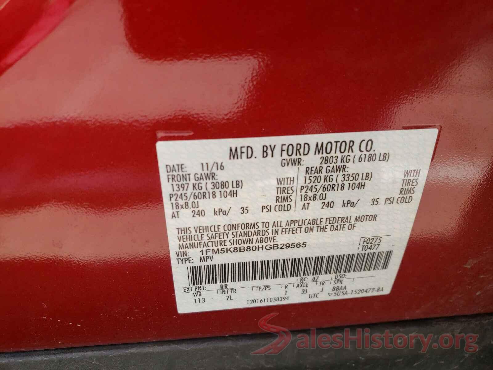 1FM5K8B80HGB29565 2017 FORD EXPLORER