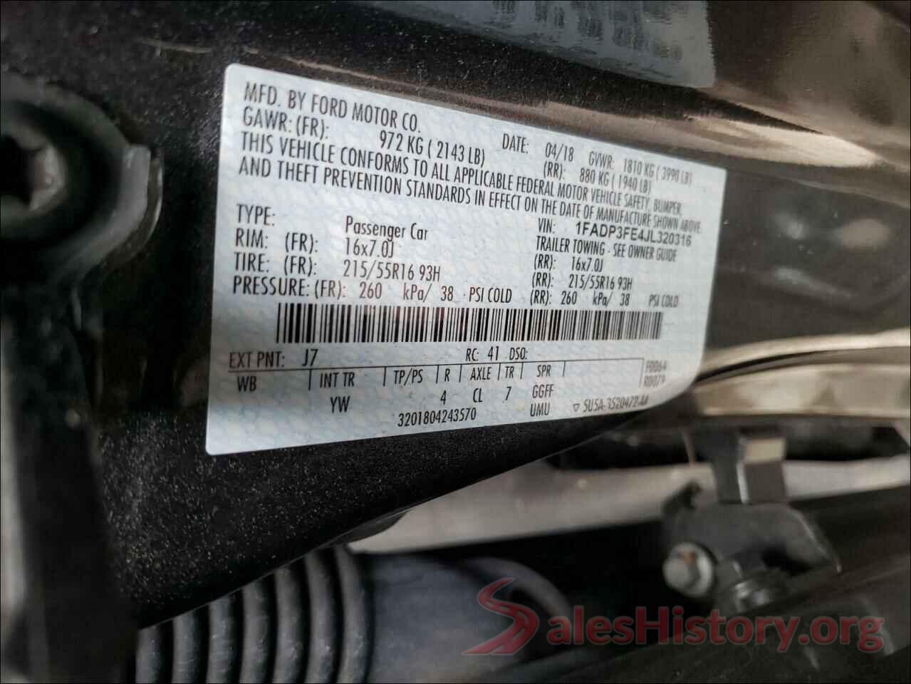 1FADP3FE4JL320316 2018 FORD FOCUS