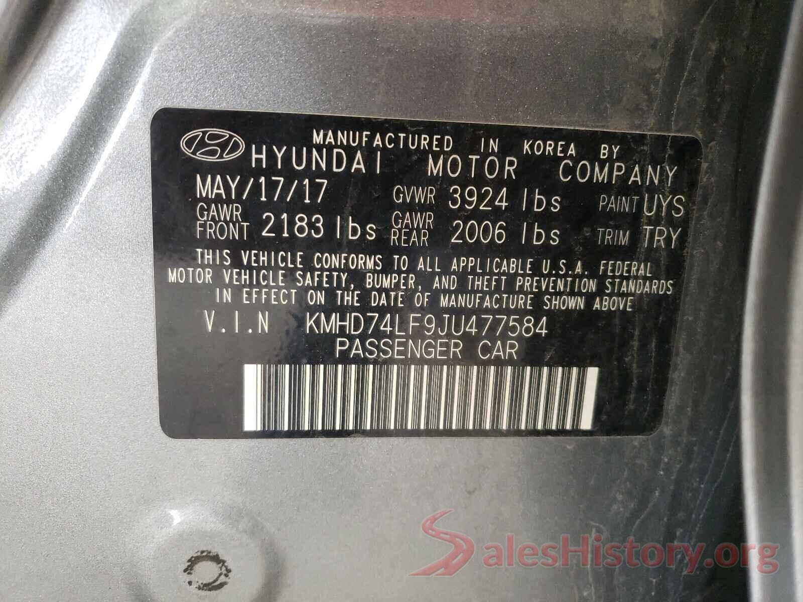 KMHD74LF9JU477584 2018 HYUNDAI ELANTRA