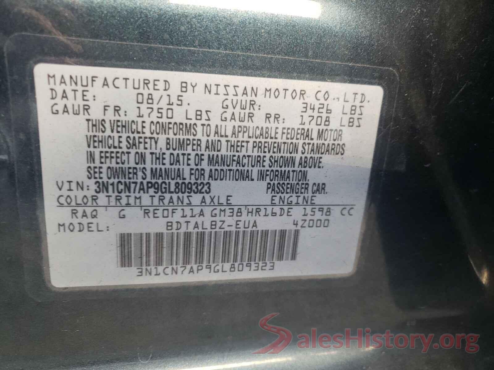 3N1CN7AP9GL809323 2016 NISSAN VERSA