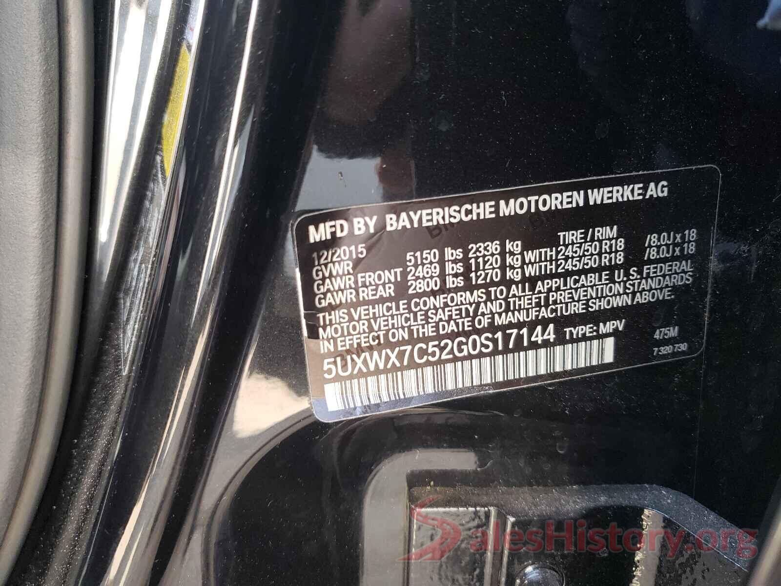 5UXWX7C52G0S17144 2016 BMW X3