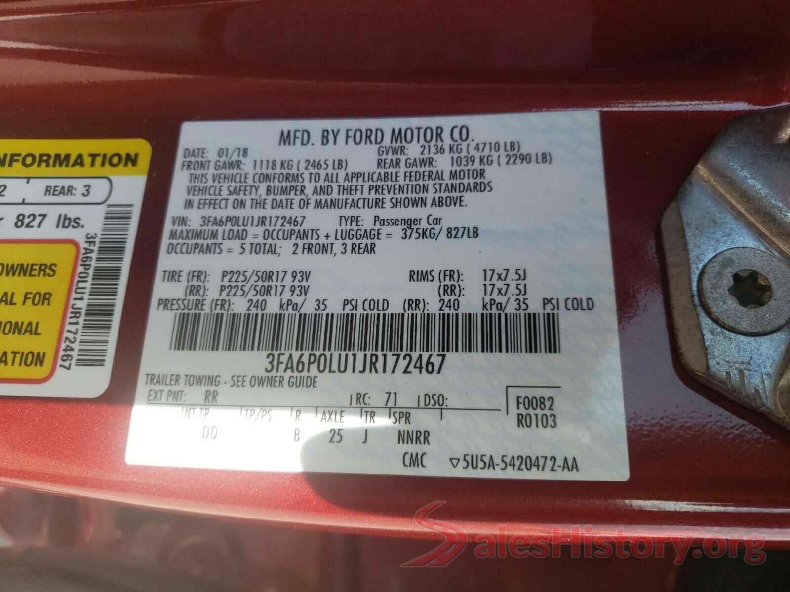 3FA6P0LU1JR172467 2018 FORD FUSION