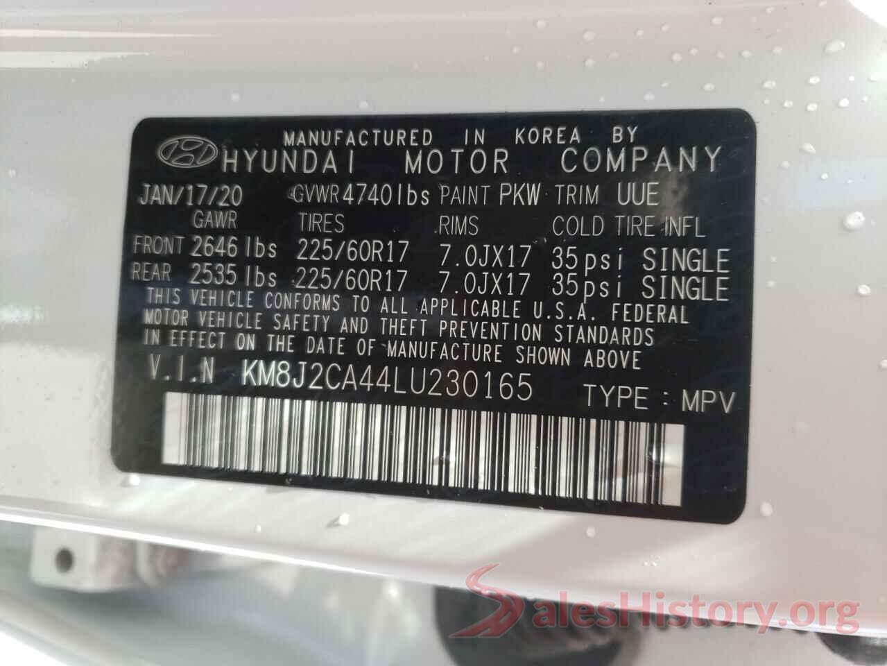 KM8J2CA44LU230165 2020 HYUNDAI TUCSON