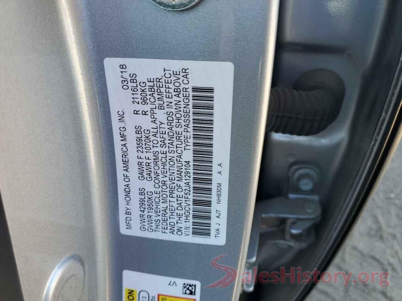 1HGCV1F52JA129104 2018 HONDA ACCORD