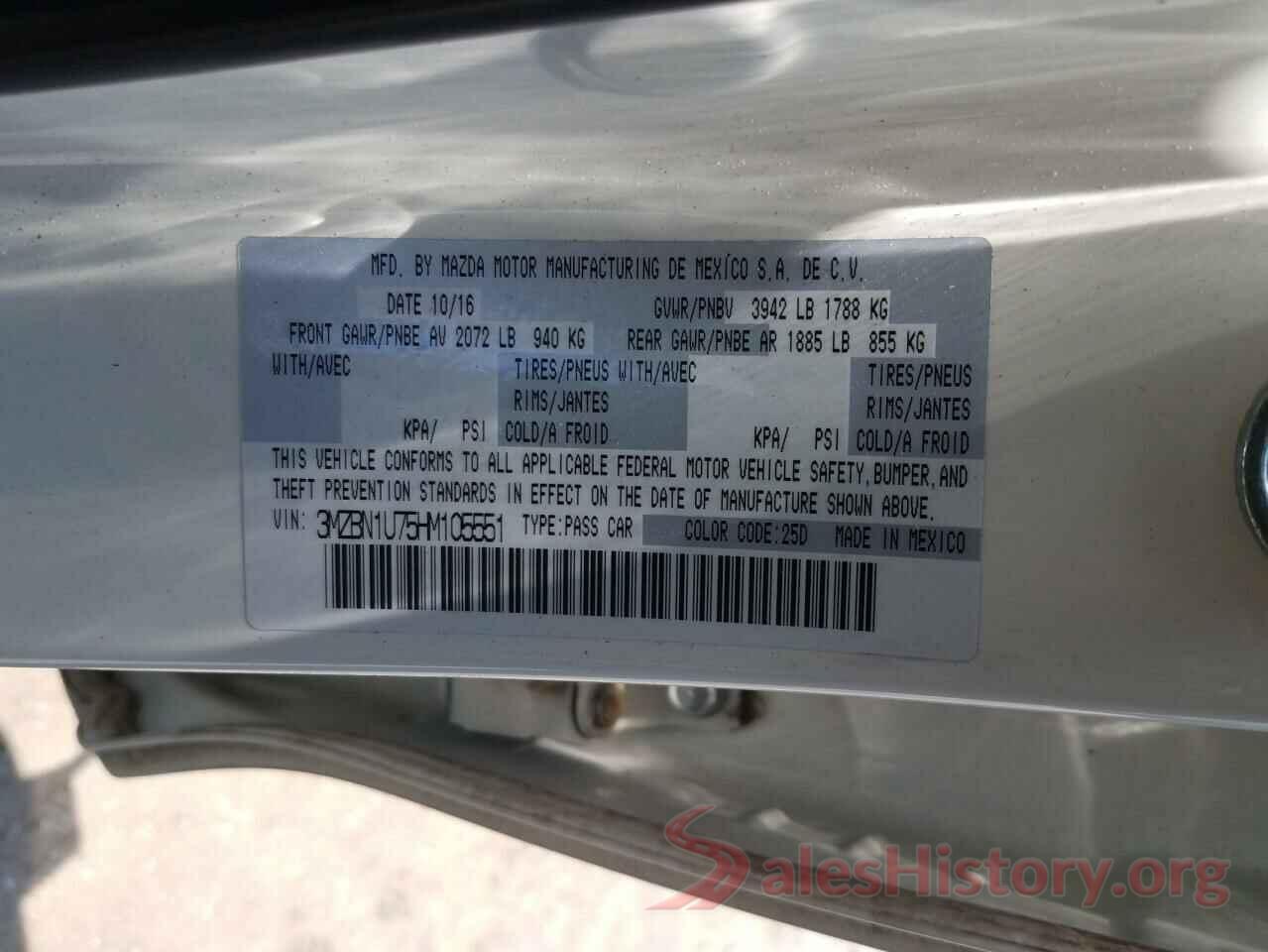 3MZBN1U75HM105551 2017 MAZDA 3